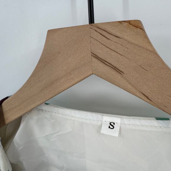 Floral Print Button Front Jacket Cream Blue Green Folk Art Style Size S - Picture 3 of 9